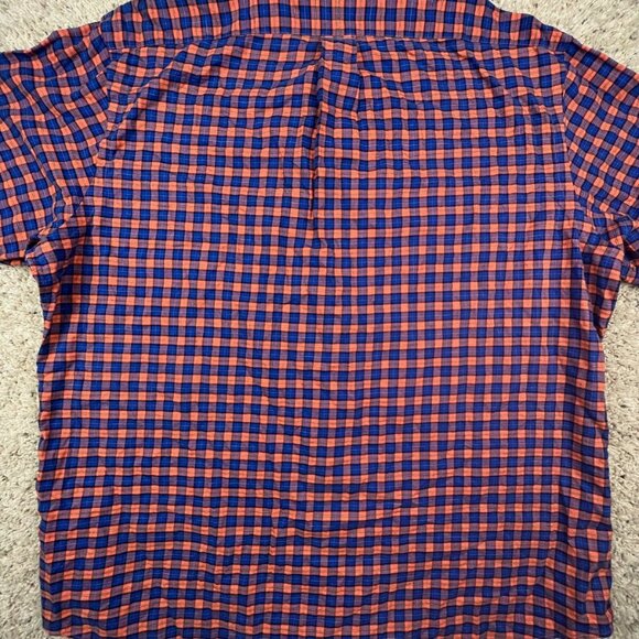 Ralph Lauren Button Up Shirt Cotton Adult Size XL Orange Blue Plaid L/S w Pony - Picture 7 of 8